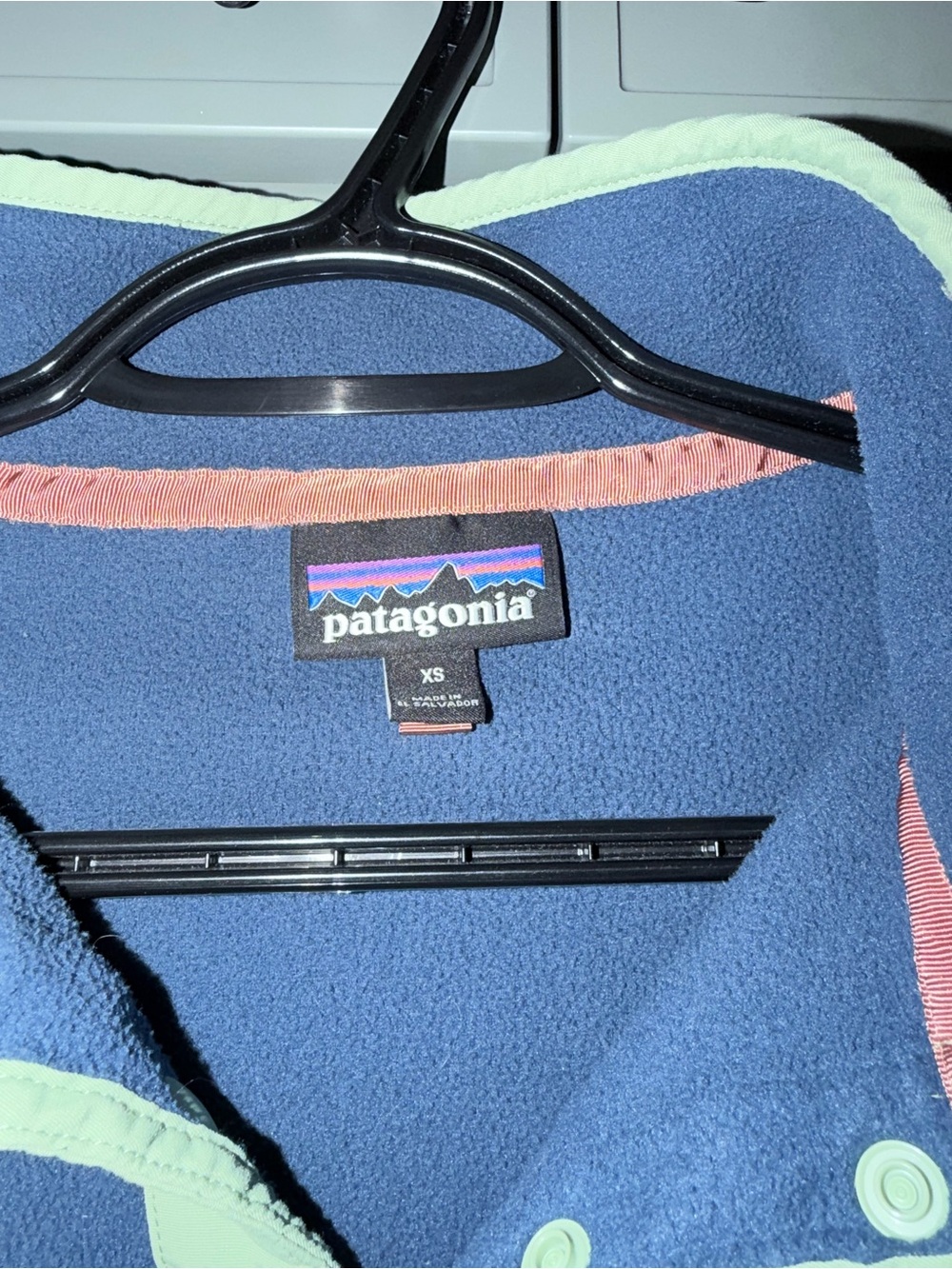 Patagonia Blue Teddy Jacket with Mint and Coral Trim